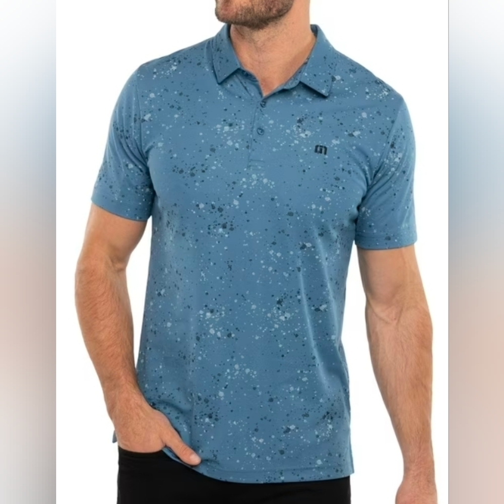 Travis Mathew Men's Splatter Print Golf Polo Short Sleeve Shirt Med Stellar Ball